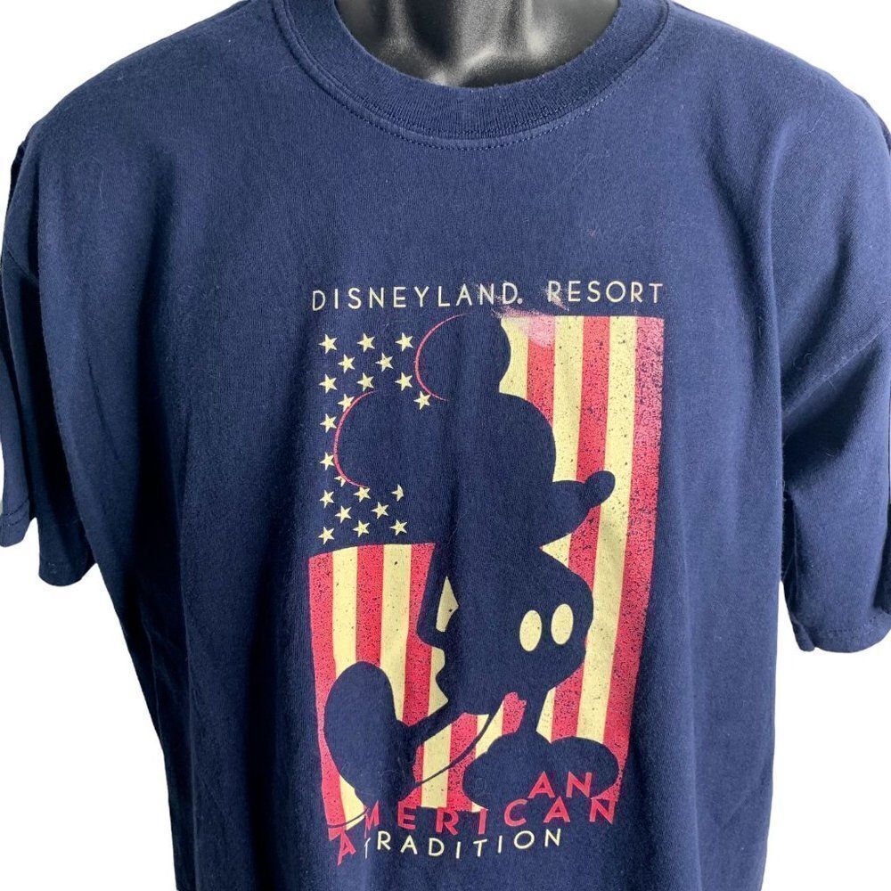 Vintage 80s Disneyland Crewneck T Shirt M Blue Mickey Mouse Flag America